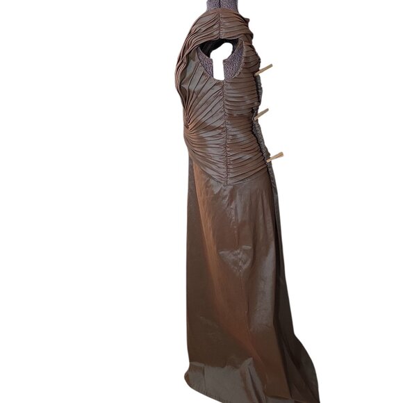 Size 12 Tadashi Collection Iridescent Bronze-Blue Sharkskin Taffeta-Like Formal - Picture 3 of 6